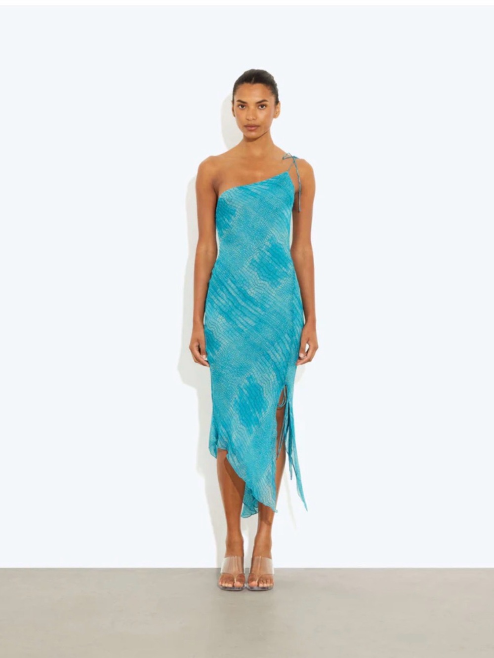 Rat & Boa Turquoise One-Shoulder Tie-Strap Midi Dress